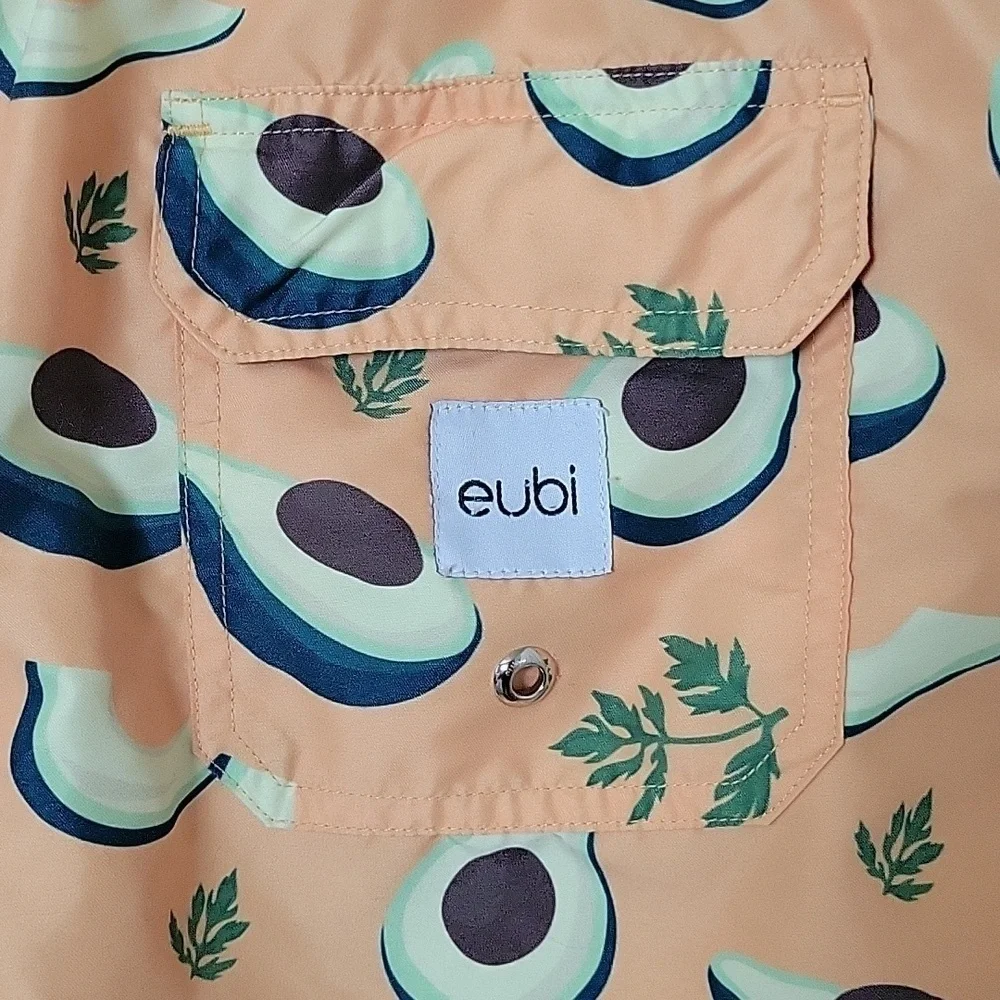 Eubi Mens Avocado Pattern Swim Trunks - Size Medium
